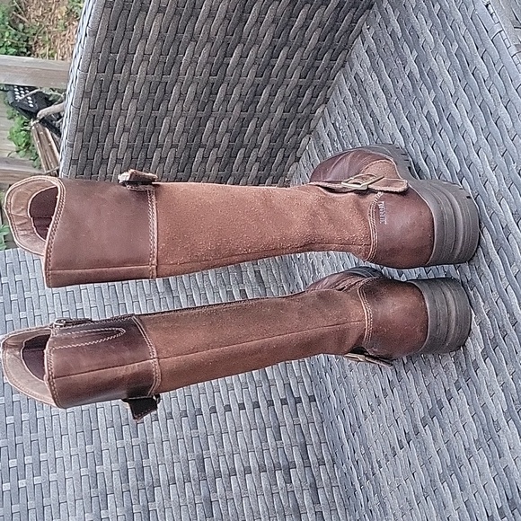 Merrell Dark Earth Leather Riding Boots Performance Footwear with Buckle Detail - Picture 4 of 9